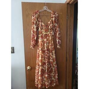 Jessica Simpson Boho Maxi 70s Spring Summer  Date Festival Floral Dress NWT XS